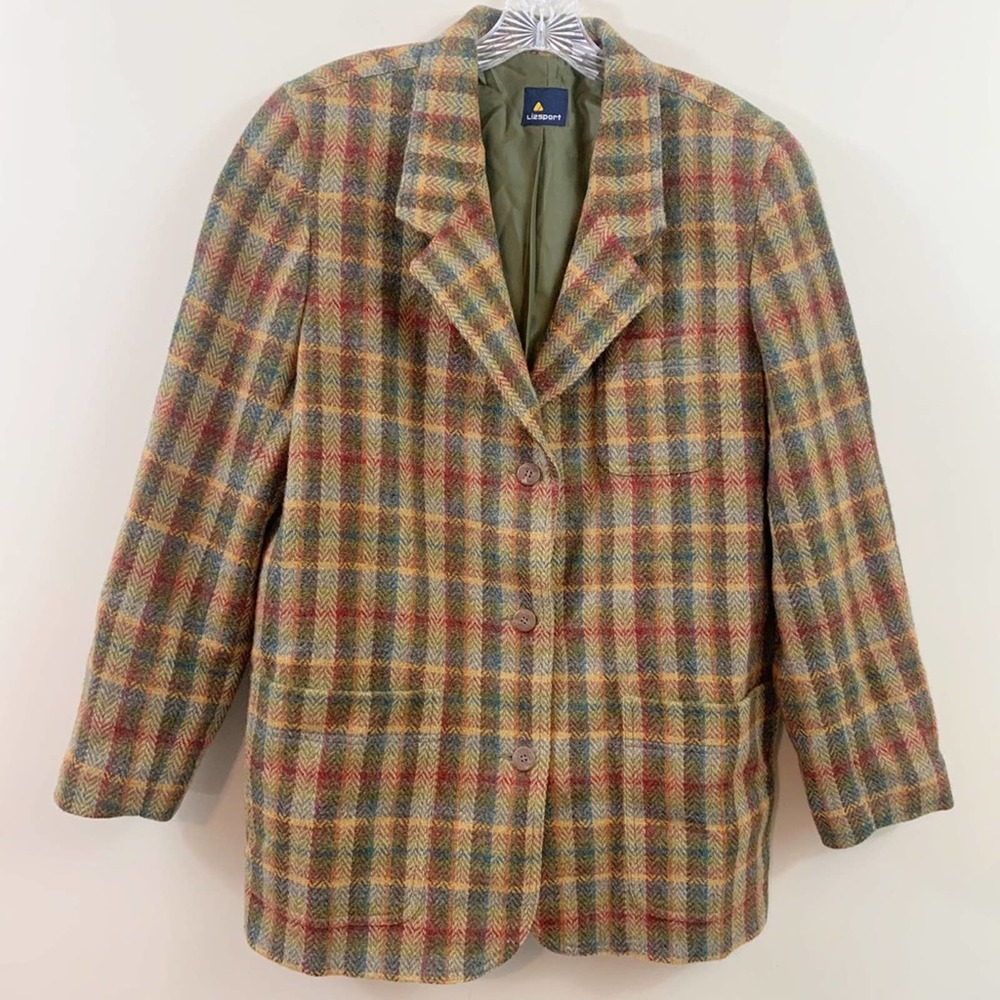 Vintage Lizsport Wool Plaid Jewel Tones Green/Brown/Red Jacket